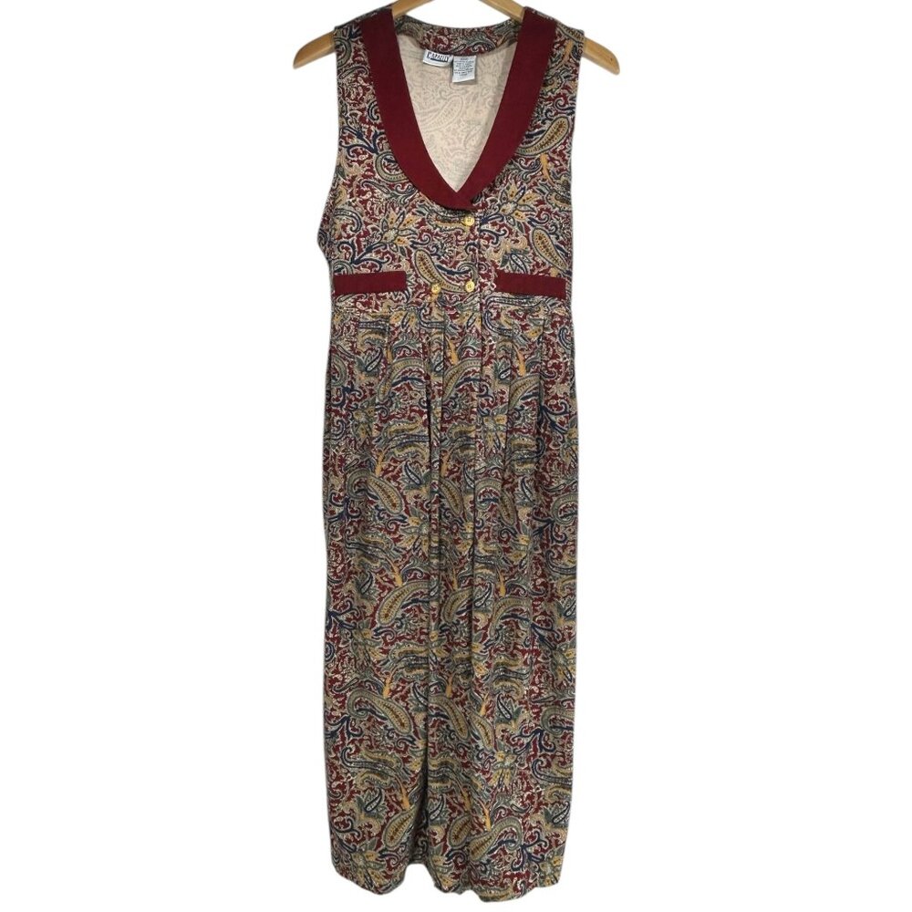 Capacity Tank Midi Dress Sz M Baroque Multicolor VNeck Corduroy Pocket Dress VTG